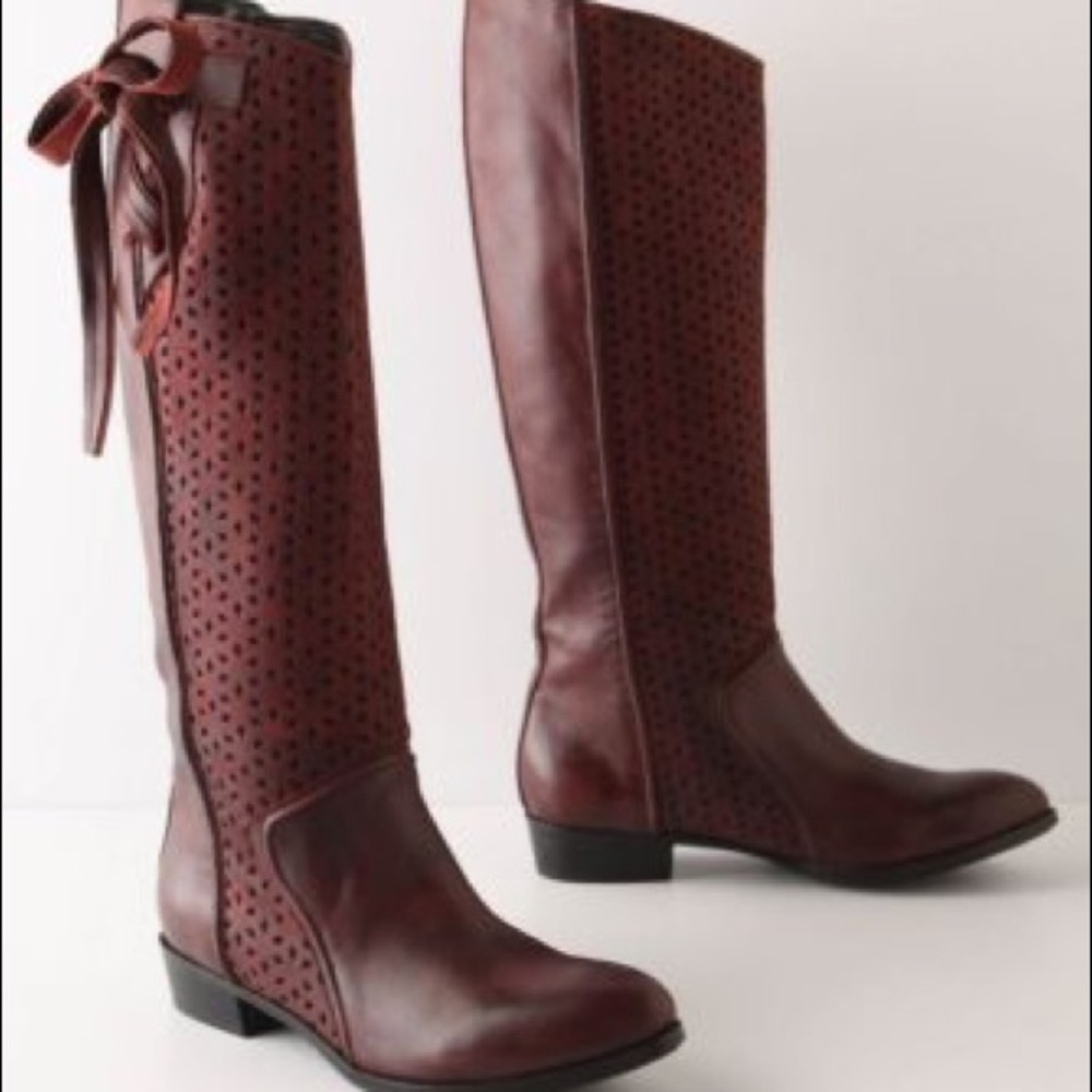 Anthropologie Claret Bow Tie Knee-High Boots